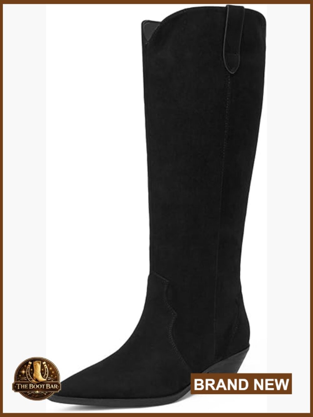 Knee High Boots Pointed Toe Chunky Heel Pull On Western Style Riding